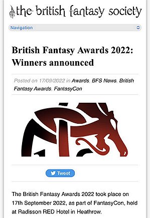 Screenshot: British Fantasy Awards 2022 Winners announced