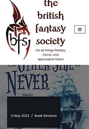 screenshot - BFS review of The Other Side of Never, showing cover of book