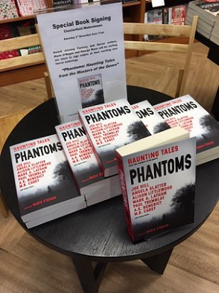 Table display of Phantoms, edited by Marie O'Regan, at Waterstones, Chesterfield