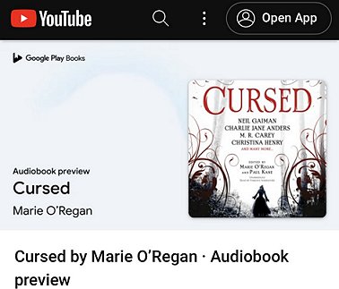 screenshot of YouTube information for audiobook of Cursed, edited by Marie O'Regan and Paul Kane