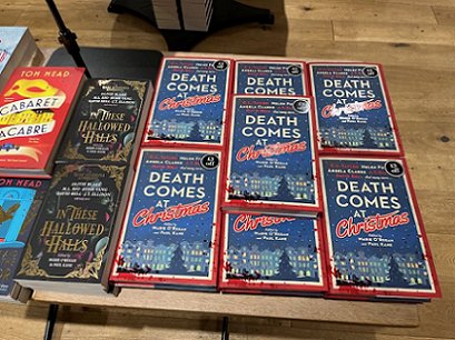 Display of copies of Death Comes at Christmas and In These Hallowed Halls, edited by Marie O'Regan and Paul Kane