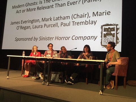 Edge-Lit Ghost Story panel. L to R: Laura Purcell, Paul Tremblay, James Everington, Marie O'Regan, Mark A. Latham