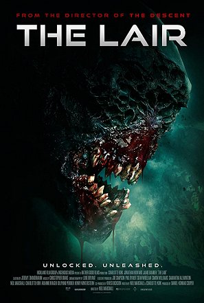 Film poster for The Lair - image of monster's head, teeth dripping blood