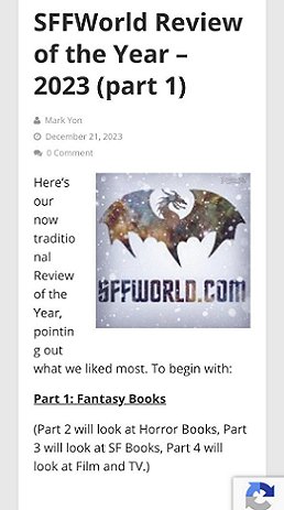 screenshot: Text reads SFFWorld Review of the Year 2023 Part 1.
