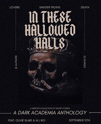 A mocked-up alternate cover for In These Hallowed Halls, featuring a crowned skull held in a hand on a black background