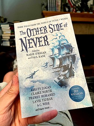 A man's hand holding a copy of The Other Side of Never, edited by Marie O'Regan and Paul Kane