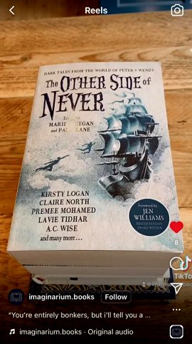 Screenshot of a reel featuring a copy of The Other Side of Never, edited by Marie O'Regan and Paul Kane