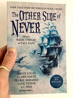 Man's hand holding a copy of The Other Side of Never, edited by Marie O'Regan and Paul Kane
