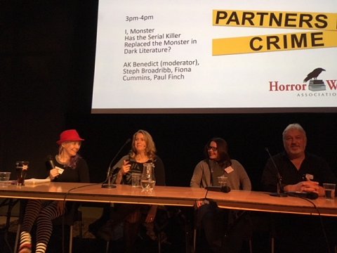 Partners in Crime event. I, Monster Panel. L to R: A.K. Benedict, Steph Broadribb, Fiona Cummins and Paul Finch