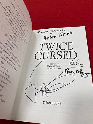 Title page of signed copy of Twice Cursed, edited by Marie O'Regan and Paul Kane