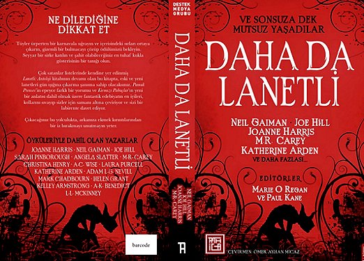 wraparound cover for the Turkish edition of Twice Cursed, edited by Marie O'Regan and Paul Kane