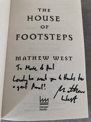 Signed title page of The House of Footsteps by Mathew West