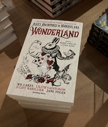 Display of copies for sale of Wonderland, edited by Marie O'Regan and Paul Kane