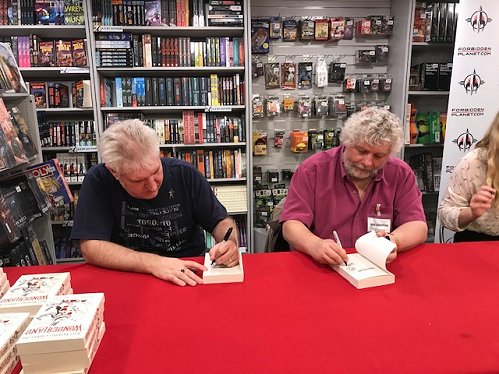 Paul Kane and Rob Shearman, signing copies of Wonderland, edited by Marie O'Regan and Paul Kane