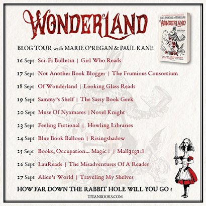 Banner for Wonderland blog tour, with Marie O'Regan and Paul Kane
