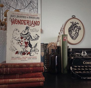 Display featuring Wonderland, edited by Marie O'Regan and Paul Kane