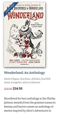 screenshot showing Wonderland, edited by Marie O'Regan and Paul Kane, text in top lefthand corner reads 'Staff Pick'