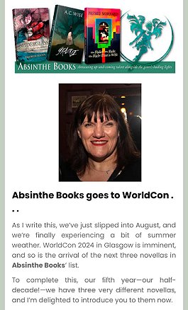 screenshot of the PS newsletter 'Absinthe Books goes to WorldCon...'