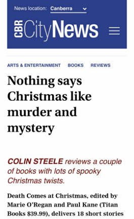 screenshot from Canberra City News - text reads Nothing says Christmas like murder and mystery