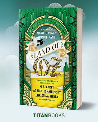 Banner image showing a copy of Land of Oz, edited by Marie O'Regan & Paul Kane, against a pale green cloudy background